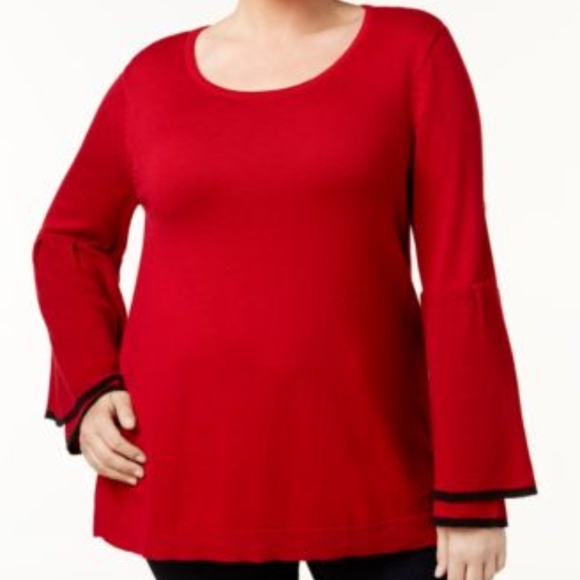 Style Co Ruffled-Sleeve Sweater Cranberry - Picture 1 of 6